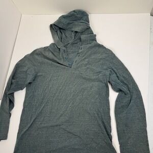 Mens Long Sleeve‎ Henley Hoodie Slub Knit Pullover Shirt Heather Green medium